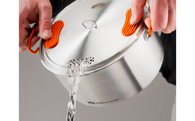 GSI Stainless Base Camper Medium Kochset 6 Teilig 2 Töpfe 2 / 3 Liter Bratpfanne 22,8 Cm – Bild 3